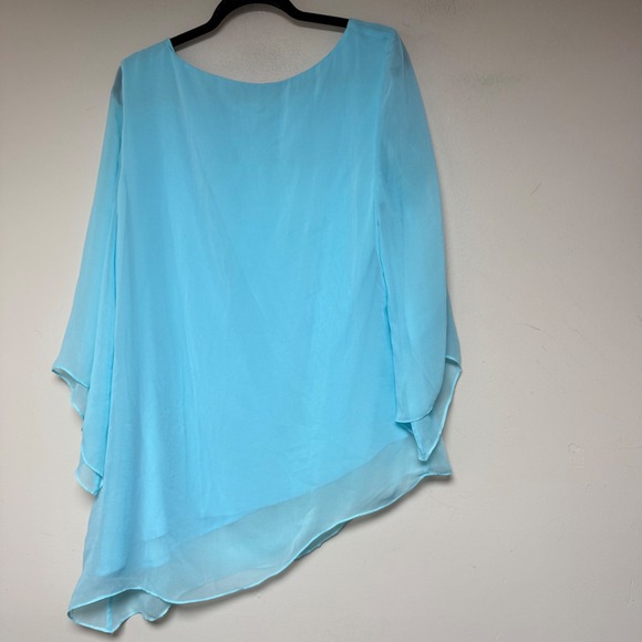 Chicos Asymmetric Tunic Women Size 2 Large Blue Excellent Chiffon Sharkbite 8693 - Picture 6 of 7